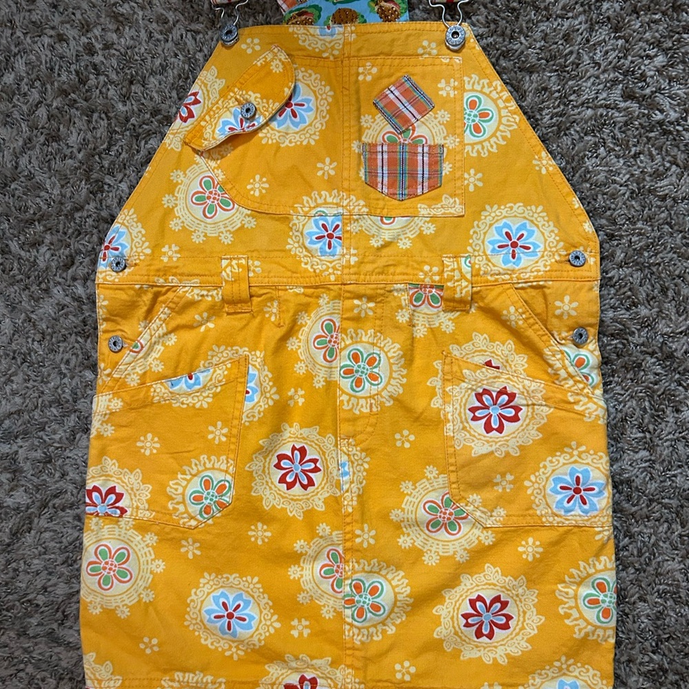 Oilily Yellow Floral Print Girls' Casual Overall Dress